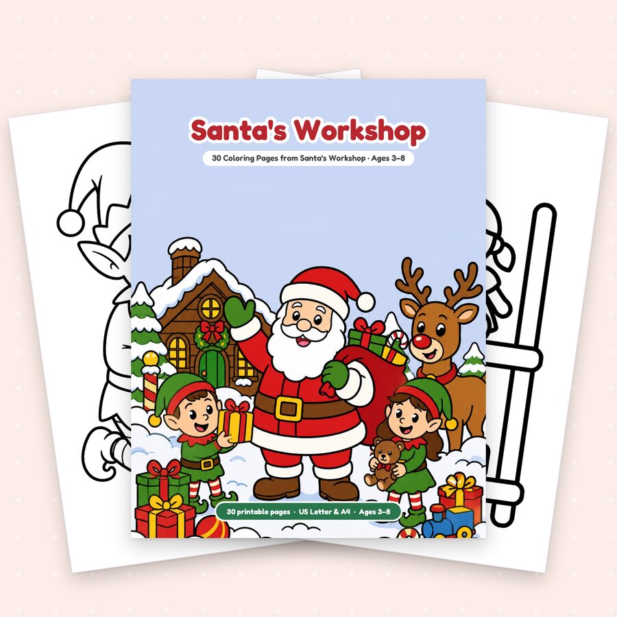 Santa's Workshop coloring book cover